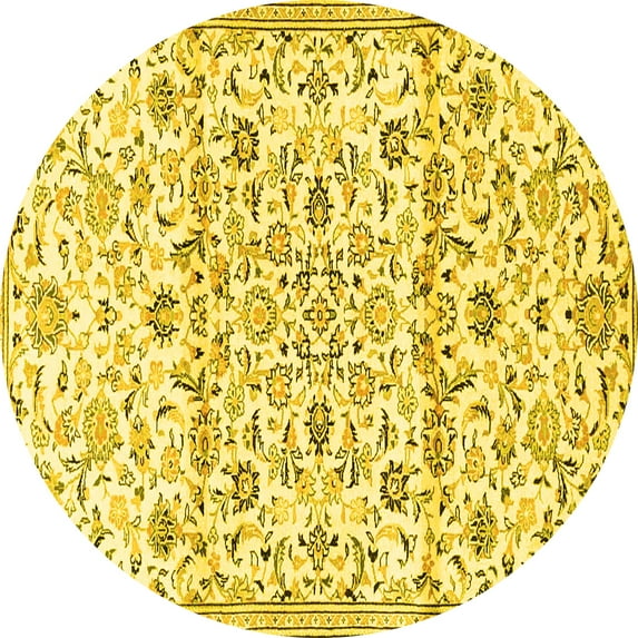 Ahgly Company Machine Washable Indoor Round Persian Yellow Traditional Area Rugs, 7' Round