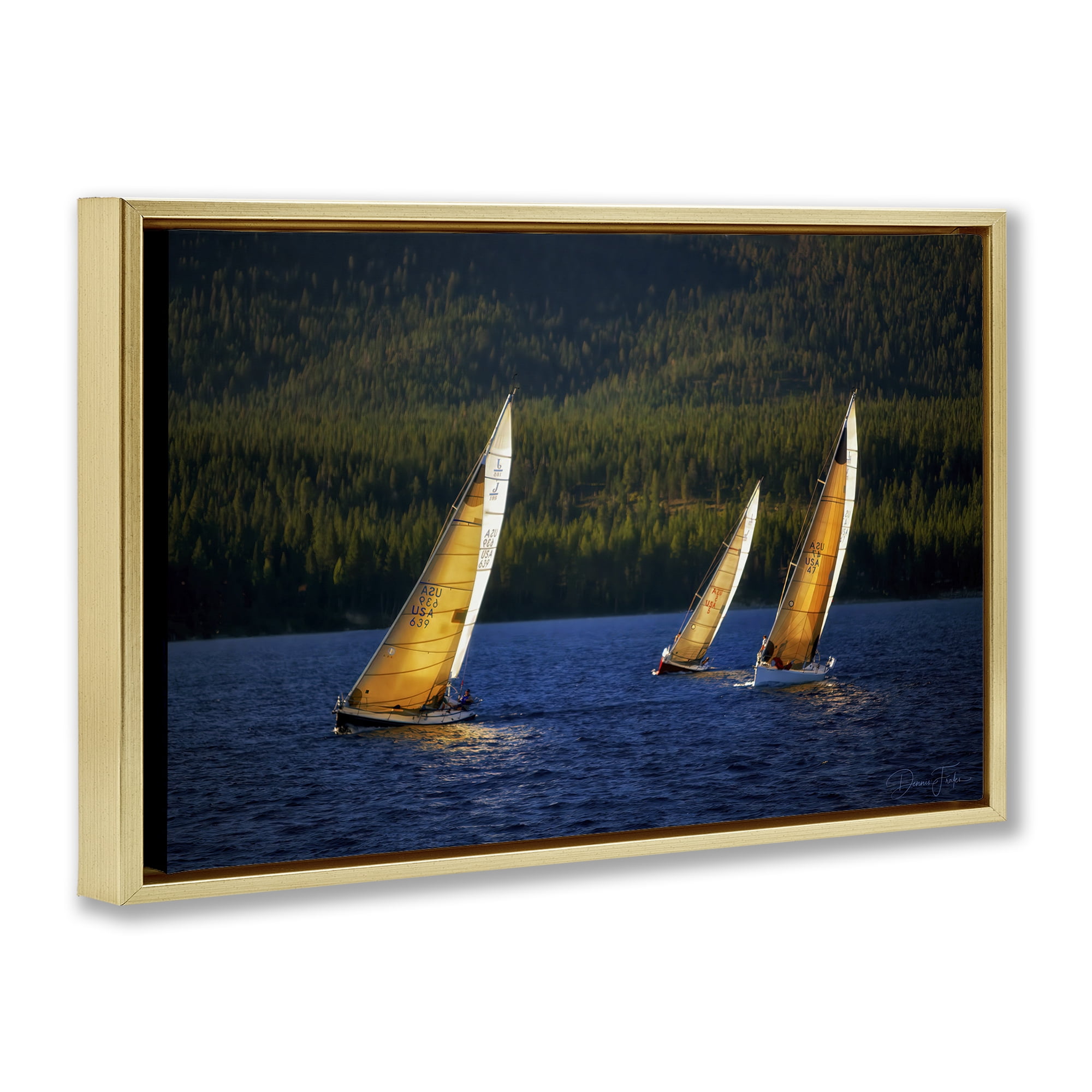 Stupell Industries Floating Sailboat Trio Transportation Photography Gold Floater Framed Canvas Art Print Wall Art, 25 x 17