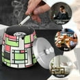 thumbnail image 4 of Yayeee Ashtray with Lid for Cigarette Smokeless Stainless Steel Home Ash Holder, Green Abstract Geometric, 4 of 7
