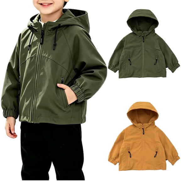 Agkizg Boys Hooded Windbreaker Jacket Zip Up Long Sleeve Fall Winter Coat with Pockets Solid Color Casual Outerwear