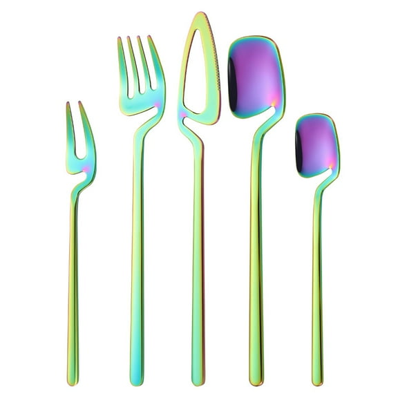 5Pcs Creative Cutlery Matte Stainless Steel Ice Cream Dessert Fork Shovel Shaped Coffee Spoon Afternoon Tea Tableware Gift(iridescent)