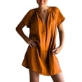 thumbnail image 1 of Amzcrzy Robes pour Femmes Grande Taille Robes P-5TG Tendance Couleur Unie Robes d'Été pour Femmes Col en V Manches Courtes Robe d'Été Décontractée Plissée Surdimensionnée Mini-Robe, 1 of 8