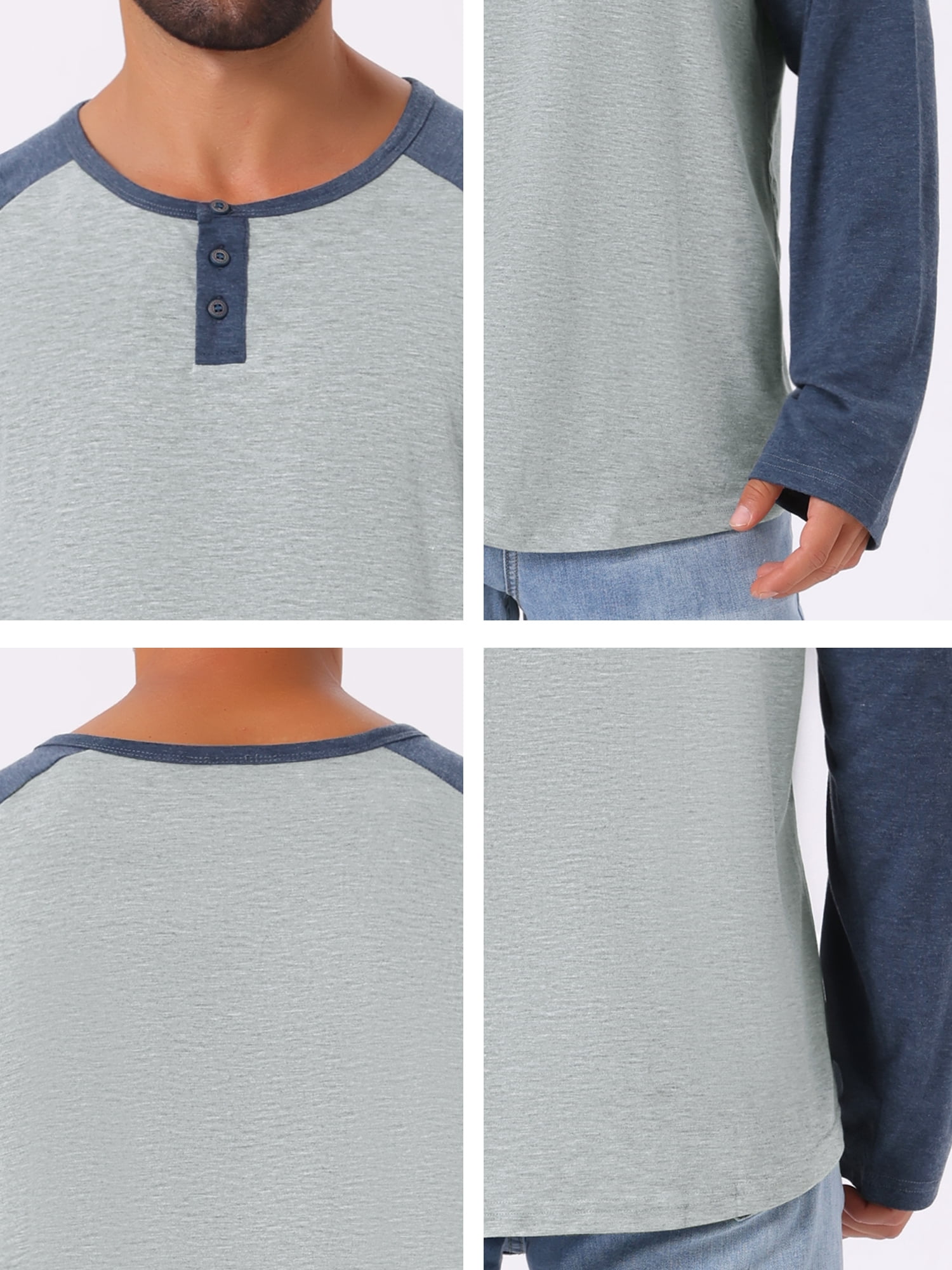DARING DIVA Men's Raglan Long Sleeve Tee Shirt Baseball Henley T-Shirts 2XL Gray Navy