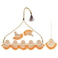 thumbnail image 5 of Efulgenz Bridal Traditional Indian Wedding Jewelry Orange Color Kundan Crystal Beads Choker Necklace Chandbali Earrings with Maang Tikka Bollywood Jewelry for Women, 5 of 5
