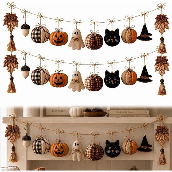 Cozy Fall Fabric Garland, Fall Pumpkin Felt Garland, Vintage Farmhouse Rag Tie Decoration, Thanksgiving Autumn Home Hanging Banner