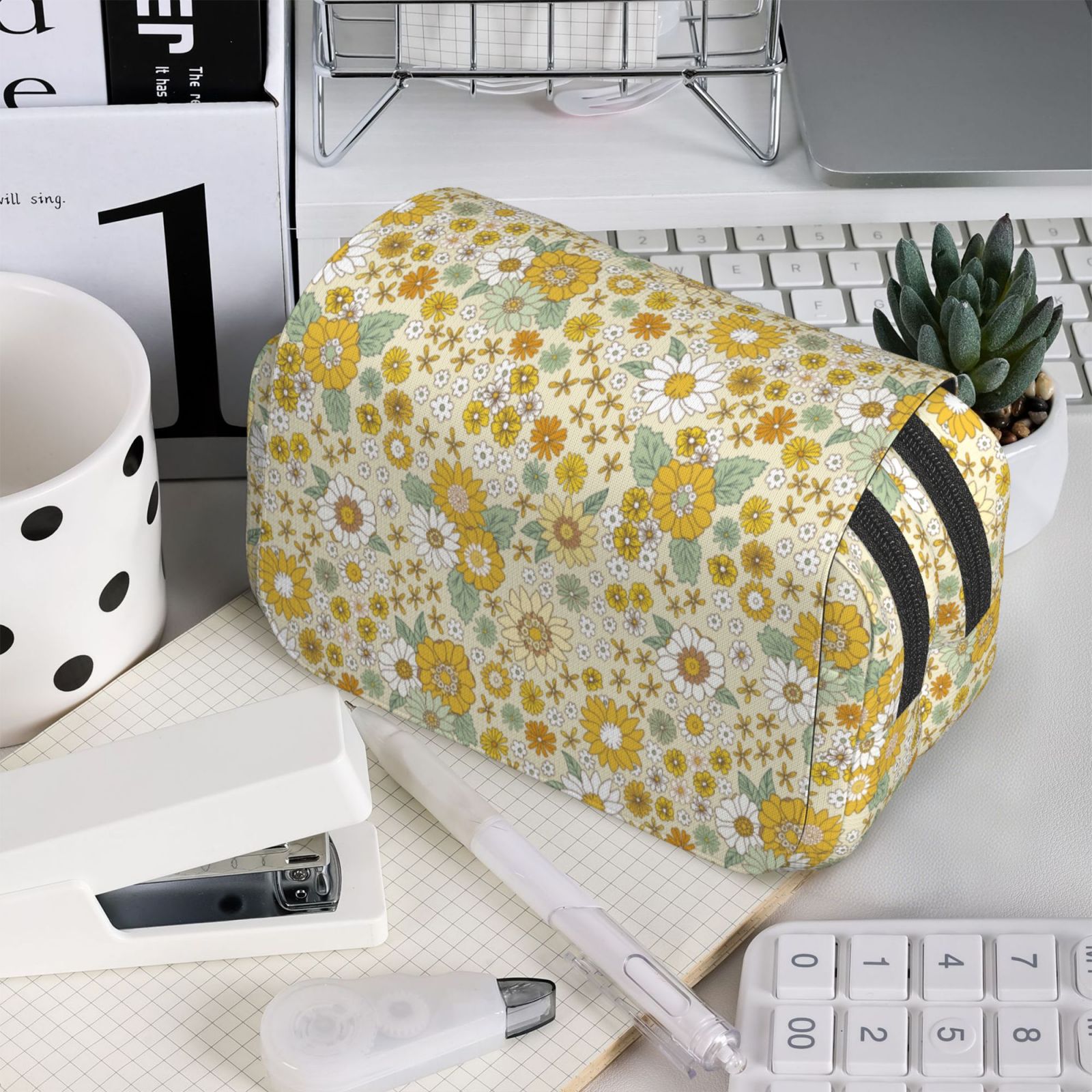 Rateoe Cute Sunflower Pattern Double Clamshell Pen Case, Storage Organizer with Two Zipper Compartments– Holds Up to 50 Pencils & Pens