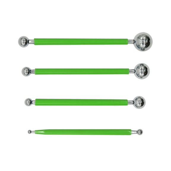 Raindrops 4Pcs Steel Ball Pen Pottery Tool Kit for Smoothing and Decorating Green