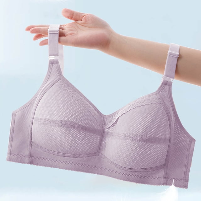 LOVZFMLL Bras for Women Woman's Solid Color Thin Style Ventilate Back Buckle Bra Without Steel Rim Purple 100B