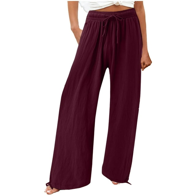 YDLCAFD Ladies Pants Women's Solid Color Pocket Elastic Waist Drawstring Trousers Loose Casual Pants