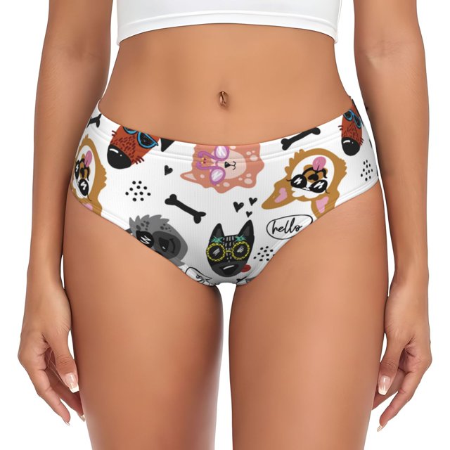 Fotbe Hip Hop Dog Calzones Estampados para Mujer – Ropa Interior de Algodón, Cómoda, Suave y Elástica-Small