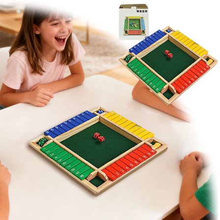 Dice Game Shut The Box Wooden Board Game,4 Sided Family Math Game for 2-4 Players,Educational Learning Interactive,Classics Tabletop Version Games for Classroom,Party, or Pub 8.74*8.74 Inch