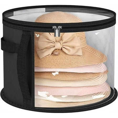 Hat Box  Portable Oversized Transparent Hat Storage Bag  Soft Transparent Hat Storage Bin  Foldable Hat Organizer with Zipper  Multifunctional Hat Storage Bag for Scarf Gloves (Black)