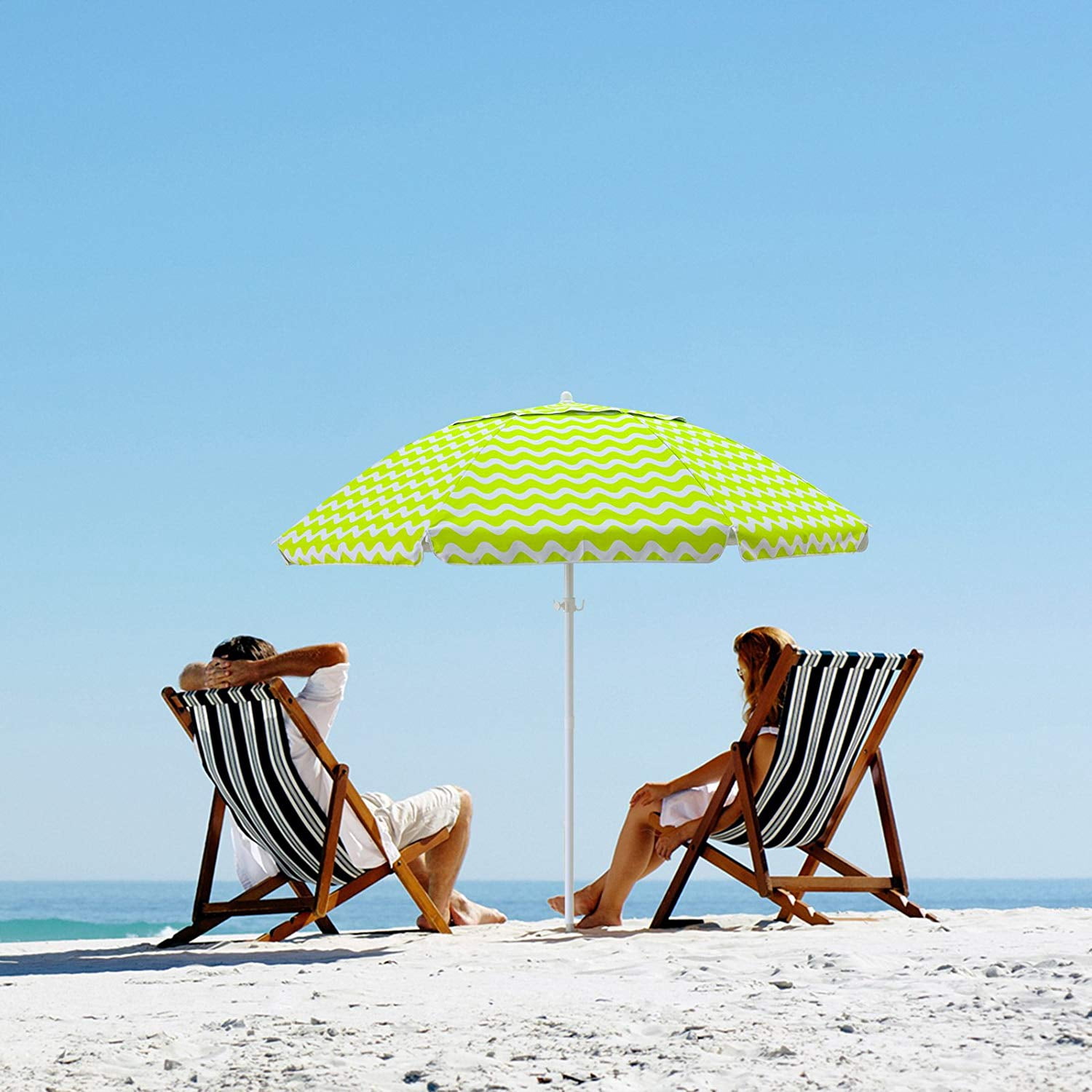 Orno Ttobe 7 Ft Green And White Striped Patio Pole Beach Umbrella 8 Ribs With Carry Bag Walmart Com Walmart Com