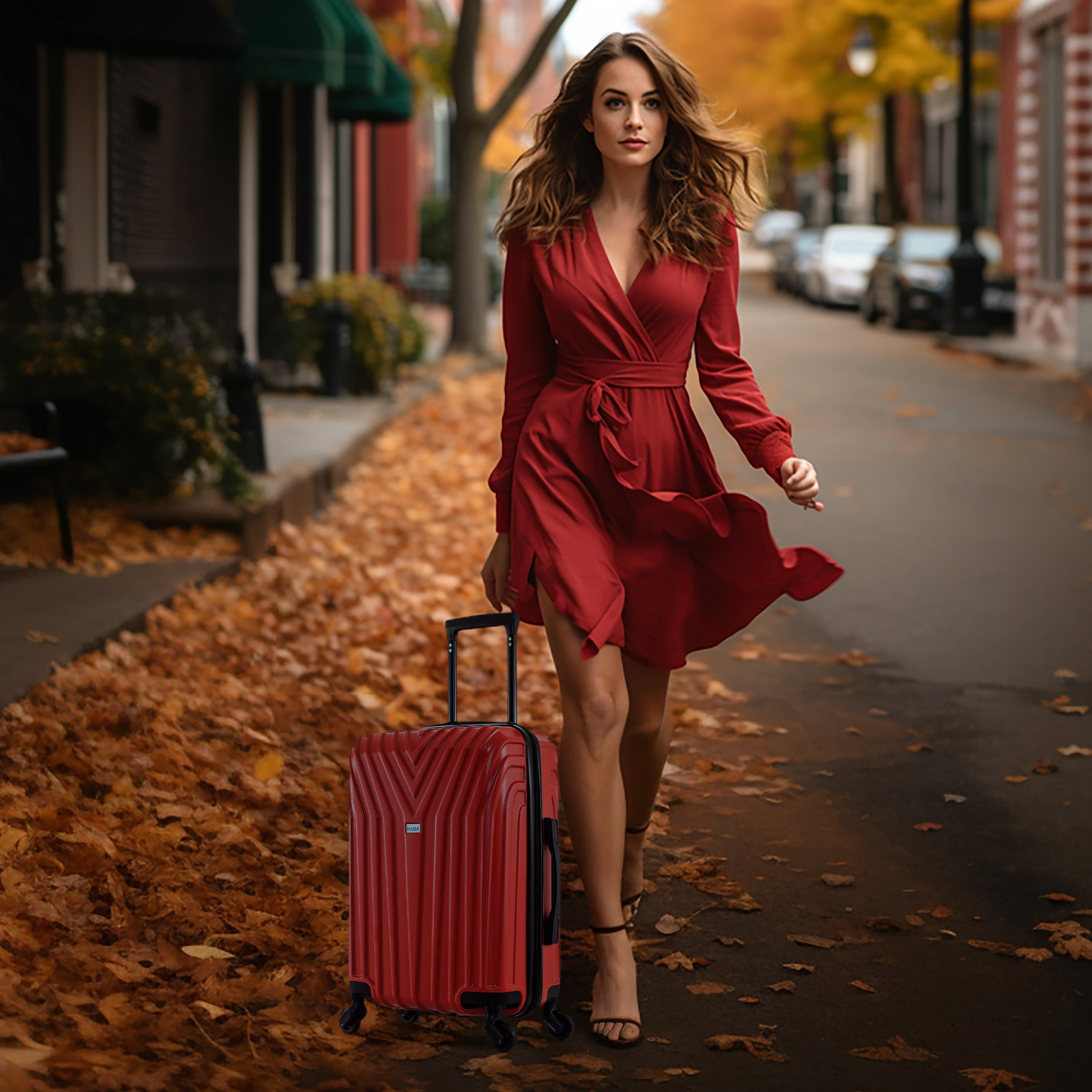 InUSA Vasty 20" Hardside Lightweight Luggage with Spinner Wheels, Handle, and Trolley, Red