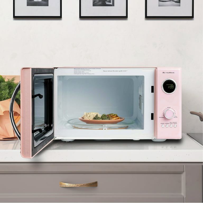 Nostalgia Retro 0.9 cu. ft. 800-Watt Countertop Microwave, Pink, New