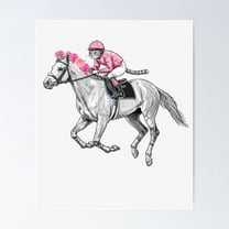 Derby Day Cat Jockey Horse With Roses - Minimalist Animal Art Poster Wall Art, Modern Wall Decor For Living Room Bedroom, 8x12 UNFRAMED