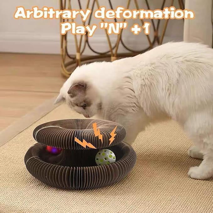 Cocogato Cat Toy, Ball for Cats, Flexible & Foldable Scratcher Cardboard with Bell-Ball, Interactive Toy for Claw Grinding Physical Exercise & Track Adventure (1pc)
