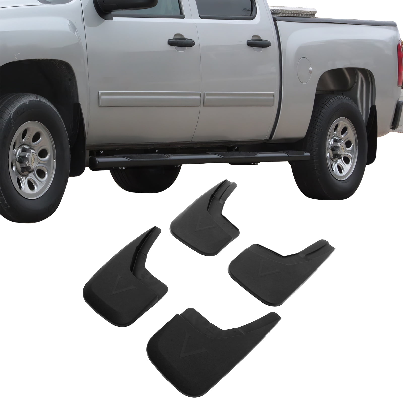 Ikon Motorsports Compatible with 14-18 Chevy Silverado 1500 PP Mud Flaps Mud Guards Splash Guards 4pcs Sets