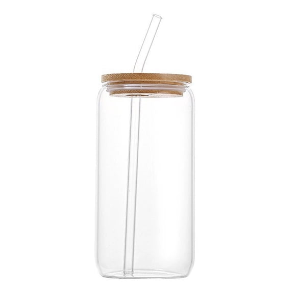 Vaso de cola con pajita de 500 ml, de vidrio de borosilicato con tapa de madera, de alta transparencia, adaptable a la temperatura, para café, leche, reutilizable y ecológico.