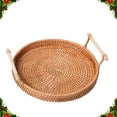 thumbnail image 3 of WAXIAYU Round Rattan Serving Tray with Handles Ottoman Platter Hand- Woven Wicker Storage Plate for Breakfast Drinks Snack Fruit Vegetables Size, 3 of 8