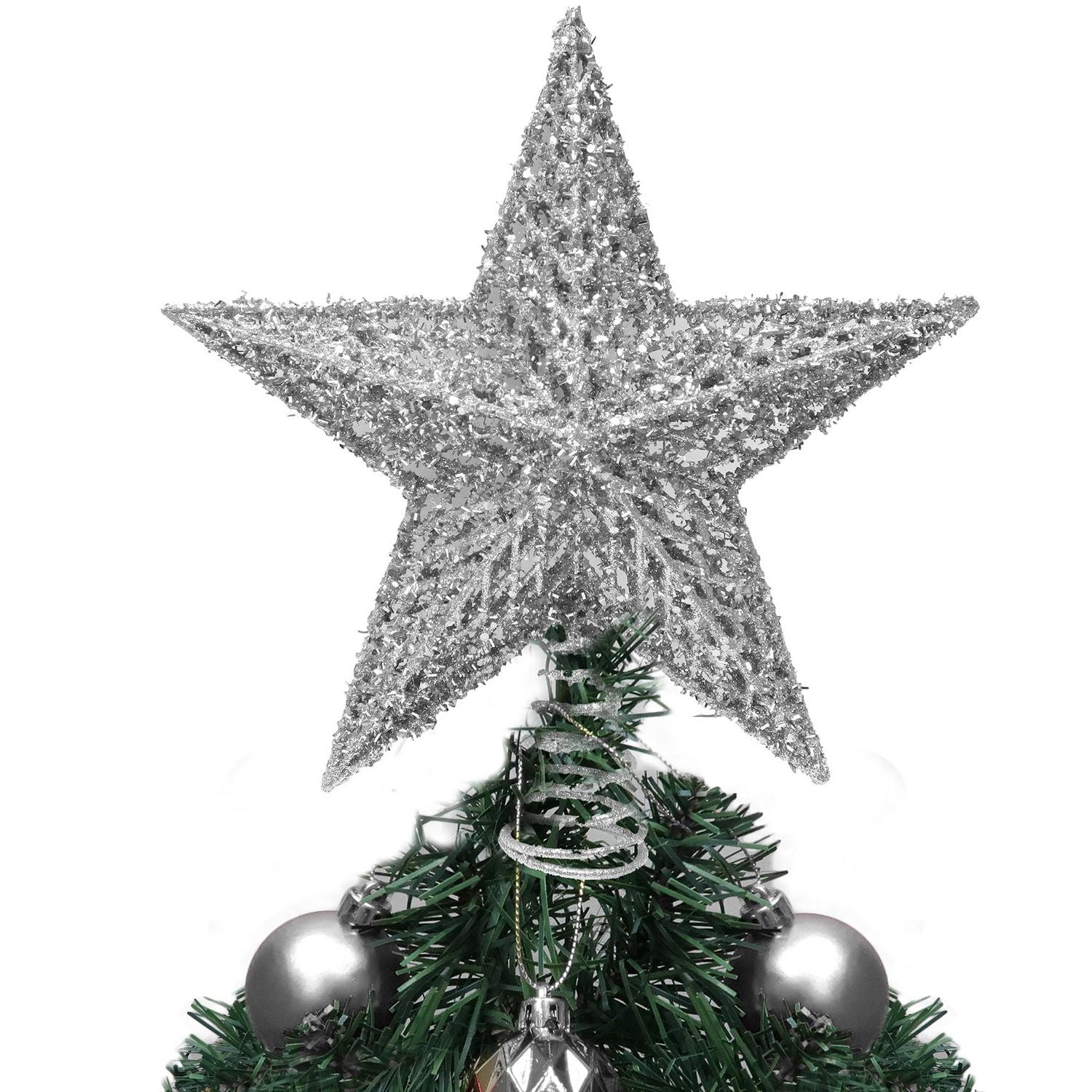 Holiday Time Silver Glitter Wire Star Christmas Tree Topper, Star Tree Topper