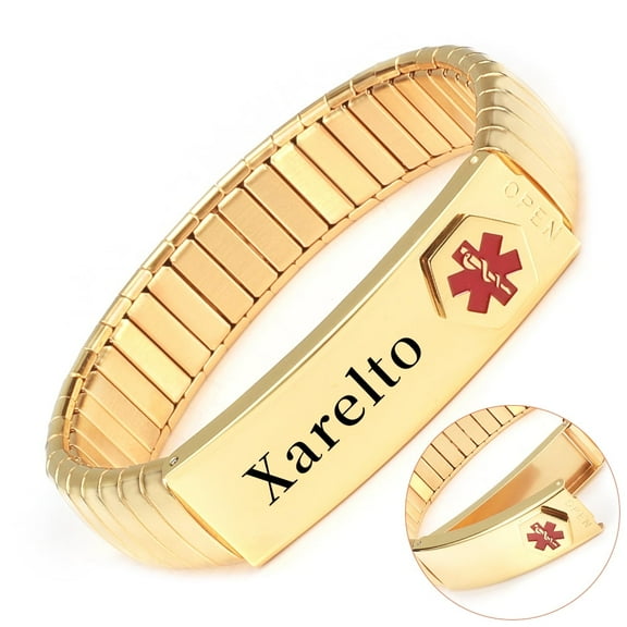 Wollet Stainless Steel Medical Alert Bracelet for Men Women, 7.5 Inch Glod, Engraved Xarelto