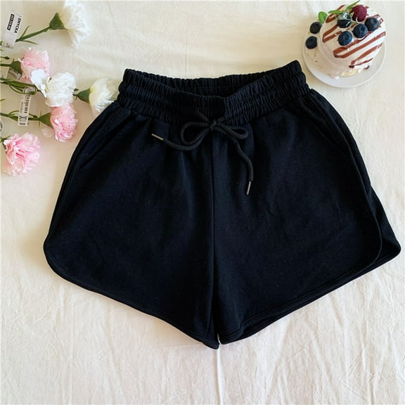 AXXD Shorts For Women Clearance Under $10,Plus Size Comfy Drawstring Elastic Waist Pocket Loose Shorts Big Saving For Mother Black 8