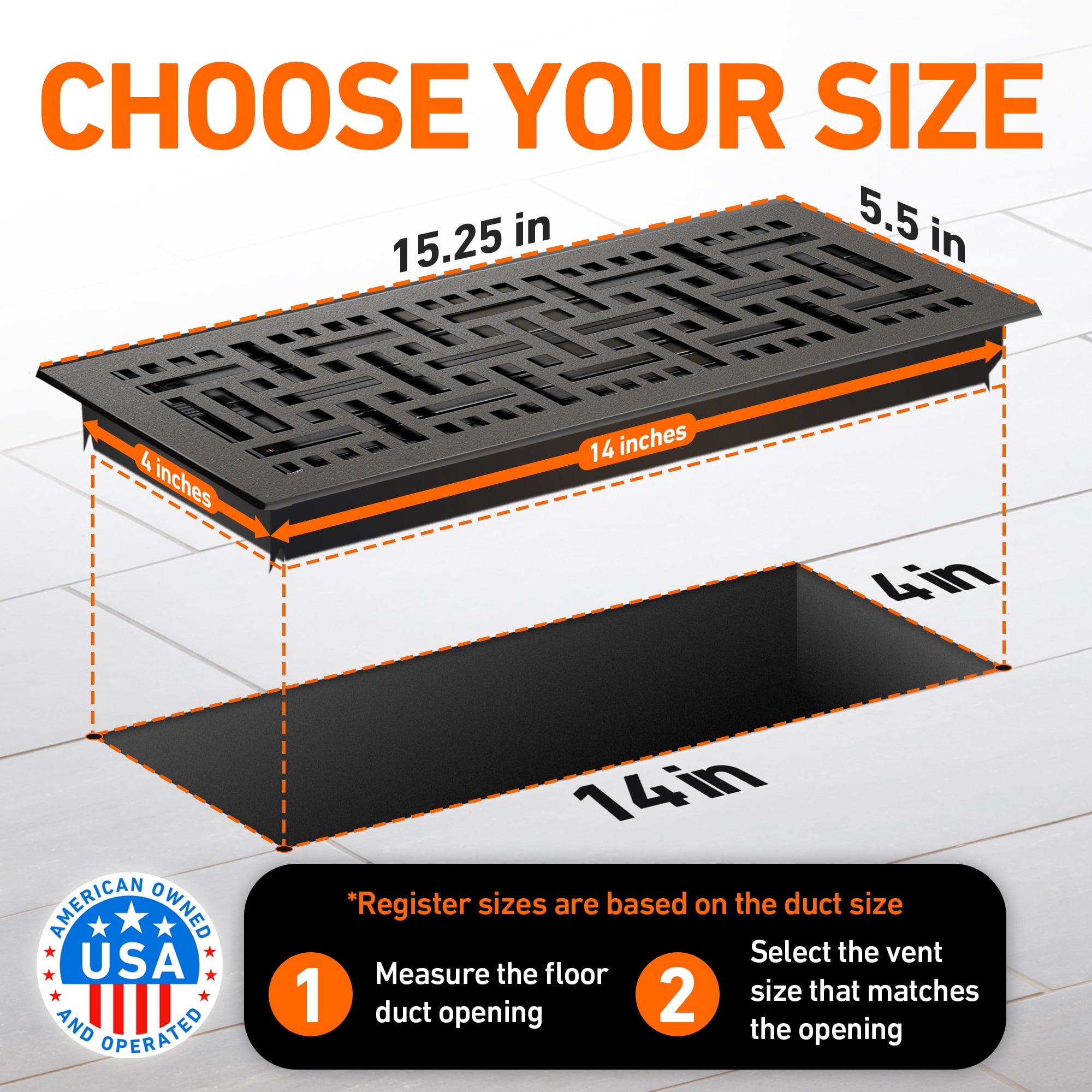 4x14 Floor Vent Covers Floor Register with Mesh Cover Trap, Heat and Air, Walkable Metal Floor Register for HVAC Duct, Basketweave, Dark Grey