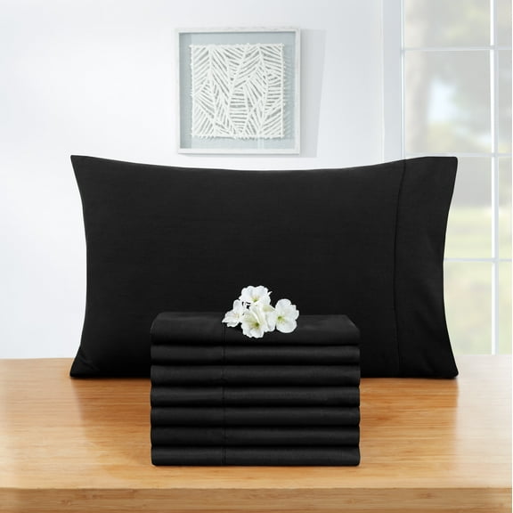 Empyrean Bedding Set of 8 Pillow Cases, Queen Pillowcase Premium Microfiber, Standard Size 20"X30" Black