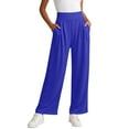 thumbnail image 4 of Womens Wide Leg Sweatpants with Pockets Solid Color Pleated Front High Waisted Soft Cotton Loose Long Pants (2XL, Blue), 4 of 5