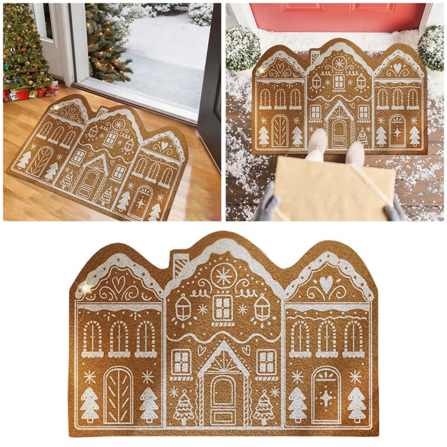 BotaniNest Christmas Doormat Festive Holiday Rug Cute Brown Christmas Welcome Coir Door Mat Non Slip Entrance Rugs For Indoor Outdoor Bathroom Kitchen Deco