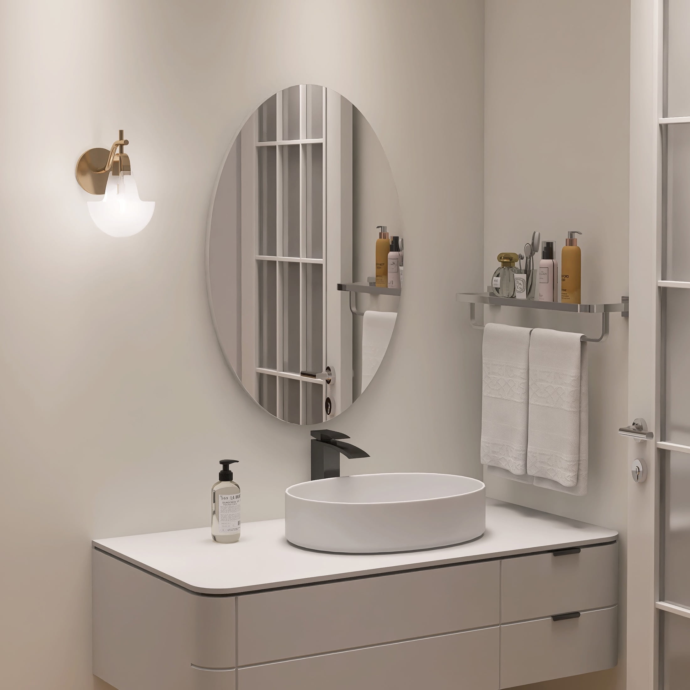 Facilehome 25.1" x 14.8" Oval Wall Mirror for Bathroom, Perfect New Year Gift,Whiter