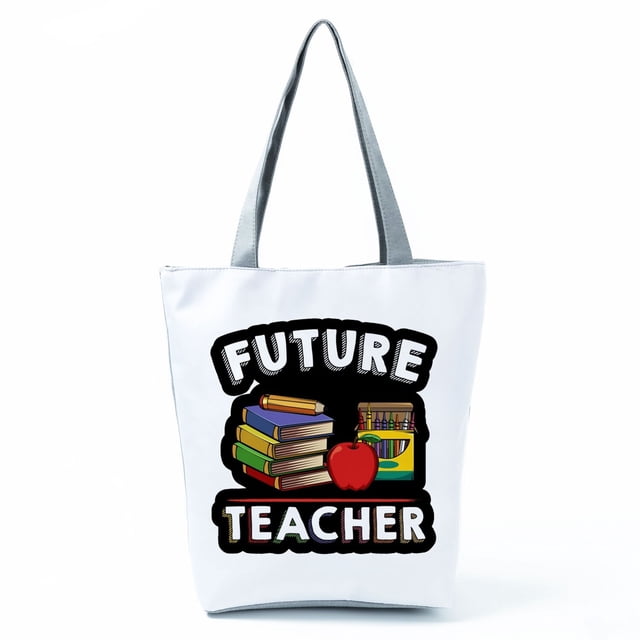 Bolso de mano con estampado de letras coloridas para mujer, bolsa de hombro personalizable, ideal para regalo de profesor de escuela y playa xuanjing unisex