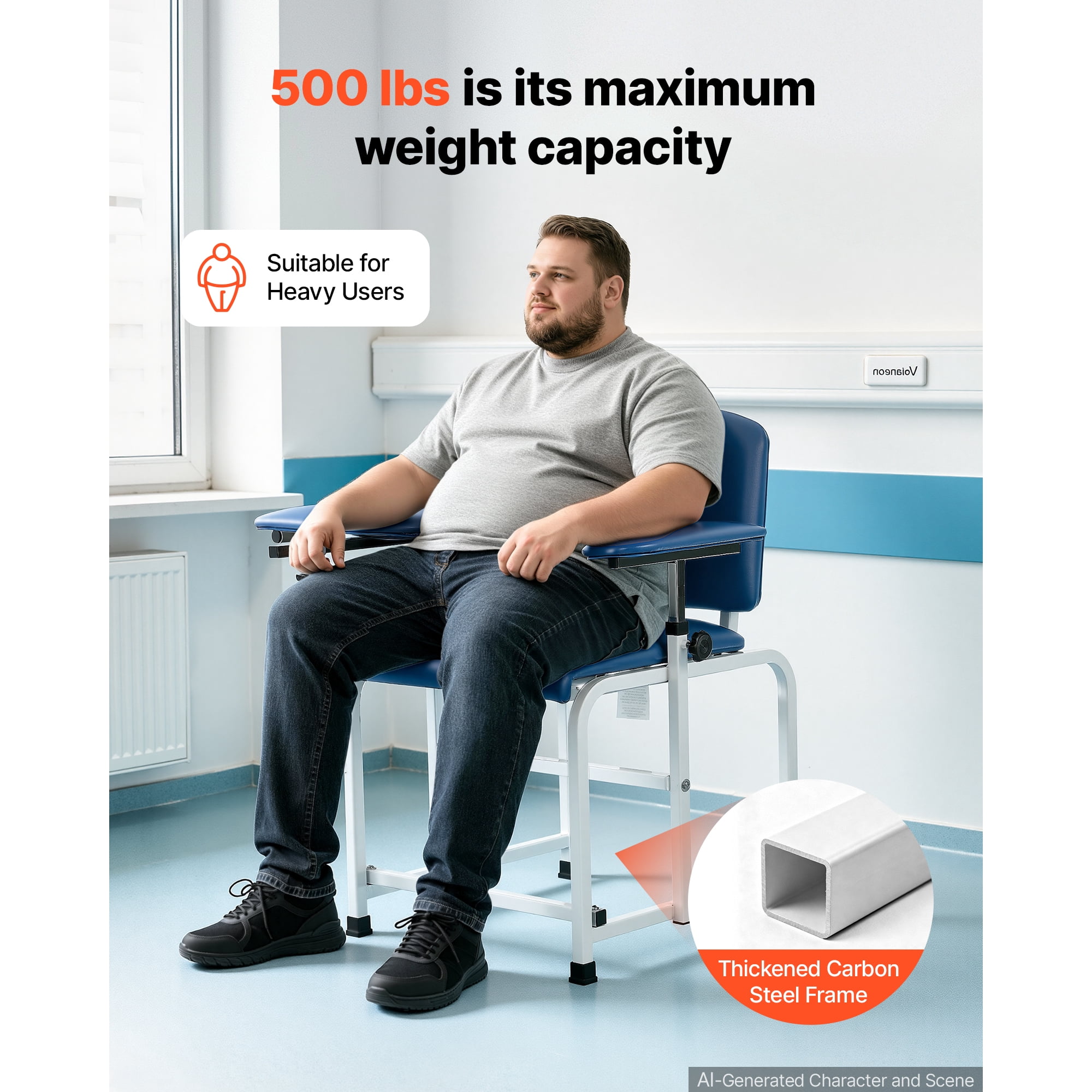 KFFKFF Phlebotomy Chair with 500 lbs Capacity, Adjustable Armrests, Soft Padded Seat, and Easy-to-Clean PVC Leather for Medical Use in Hospitals and Clinics