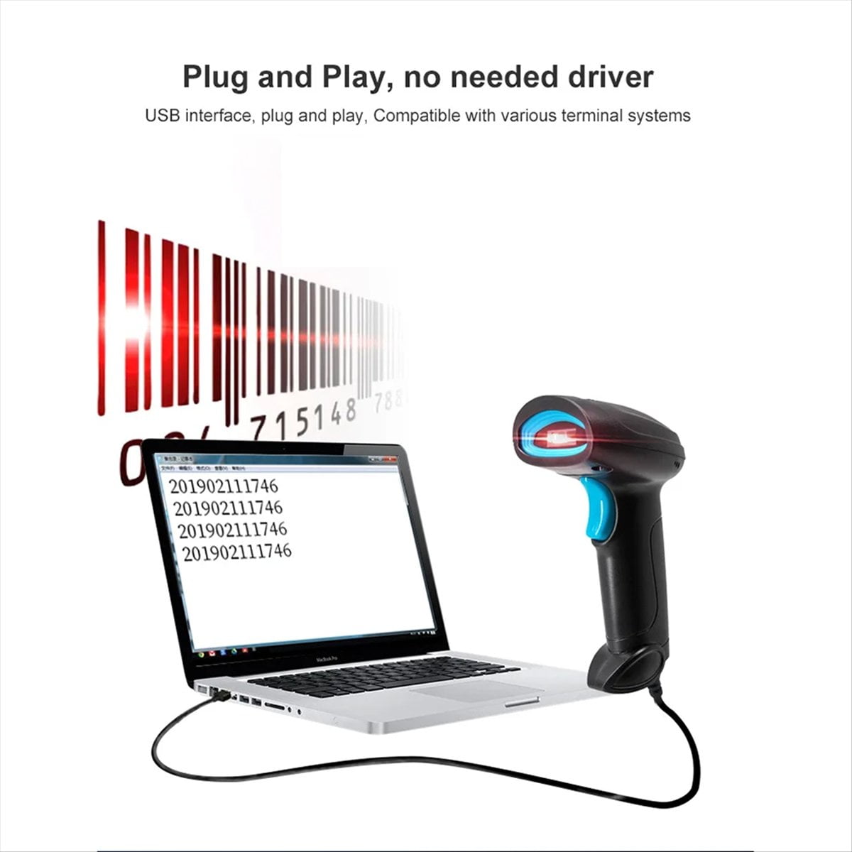 Universal 1D/2D USB Wired Barcode Scanner Handheld QR Codes Reader Mobile POS Plug and Play Support Logistic Store