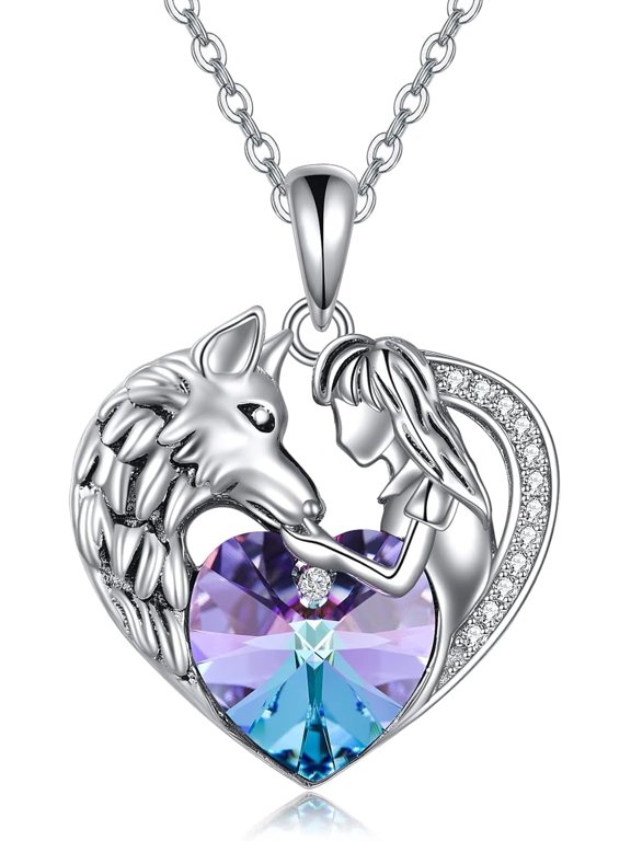 Wolf Necklace 925 Sterling Silver Wolf Heart Pendant Necklace Jewelry Gifts for Daughter