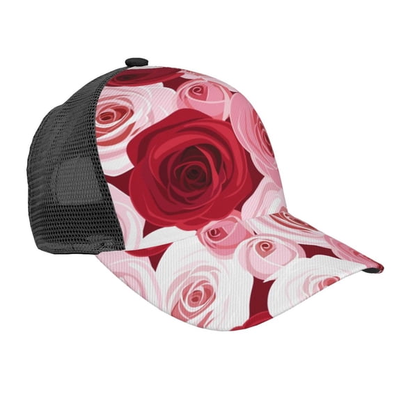 Lsque Rose Printed Trucker Hat - Baseball Cap for Men Women - Breathable Mesh Side, Adjustable Fit - for Casual Wear