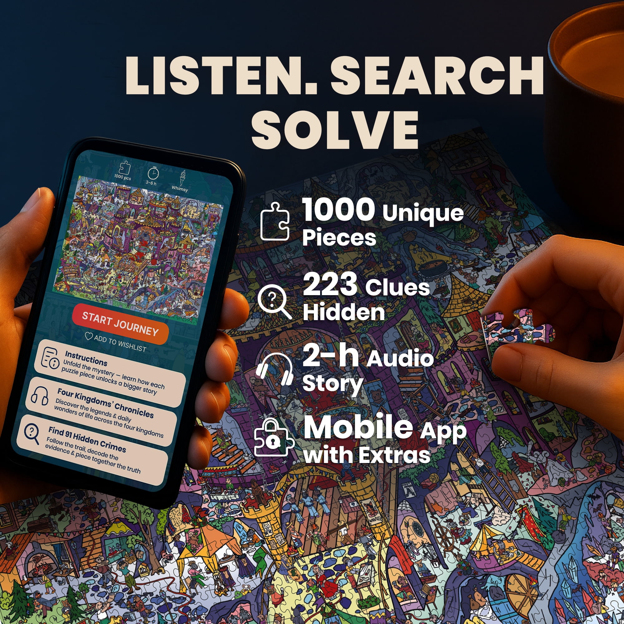 QUOKKA 1000 Piece Puzzle for Adults - Adult Puzzles with 223 Hidden Secrets and Engaging Audio Story
