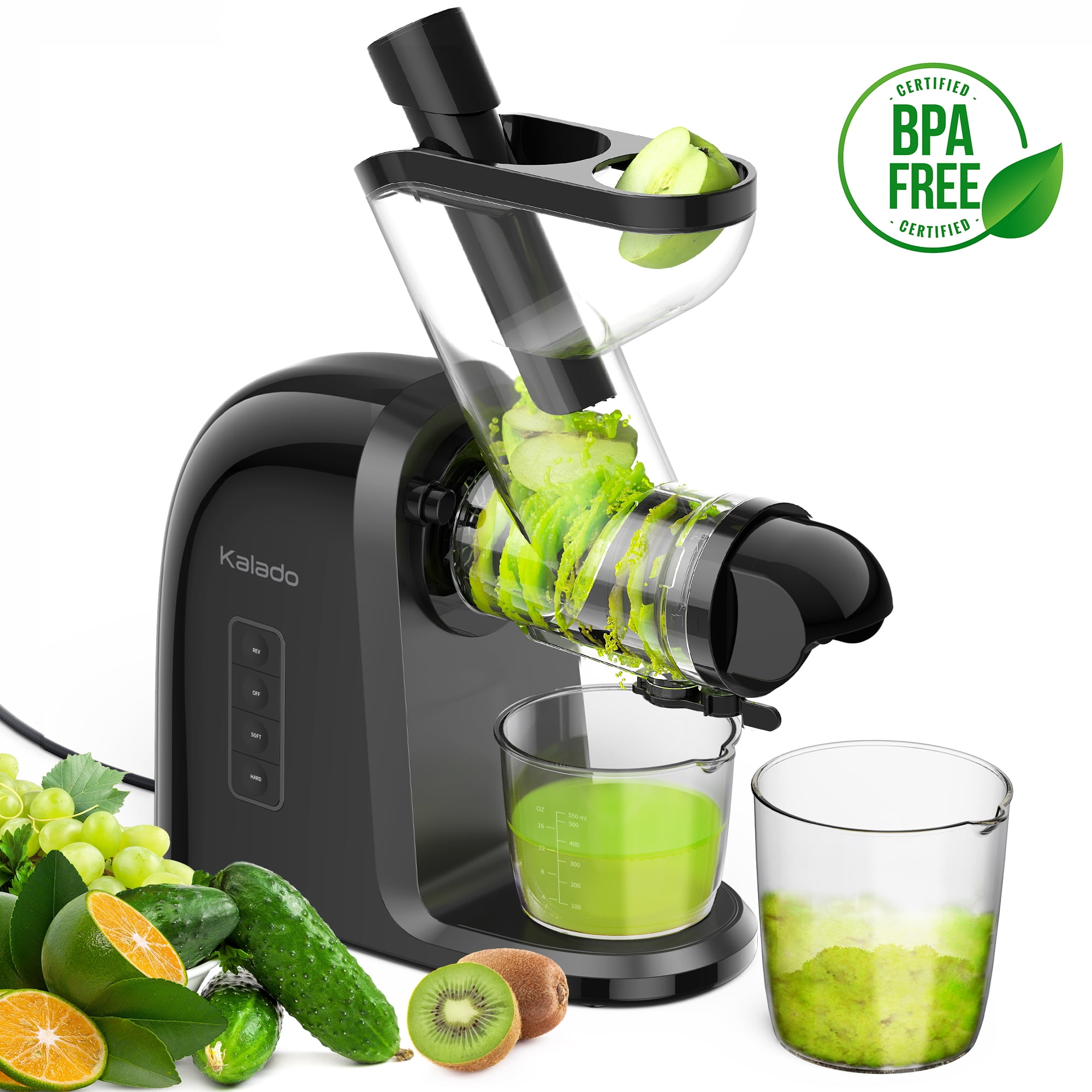 Slow Masticating Juicer, Kalado 200W Power Cold Press Juicer, BPA-FREE with Quiet Motor,Keep Fresh and Easy to Clean, 6 stages of presssing Large Chute and 2 Portable Glasses - Walmart.com