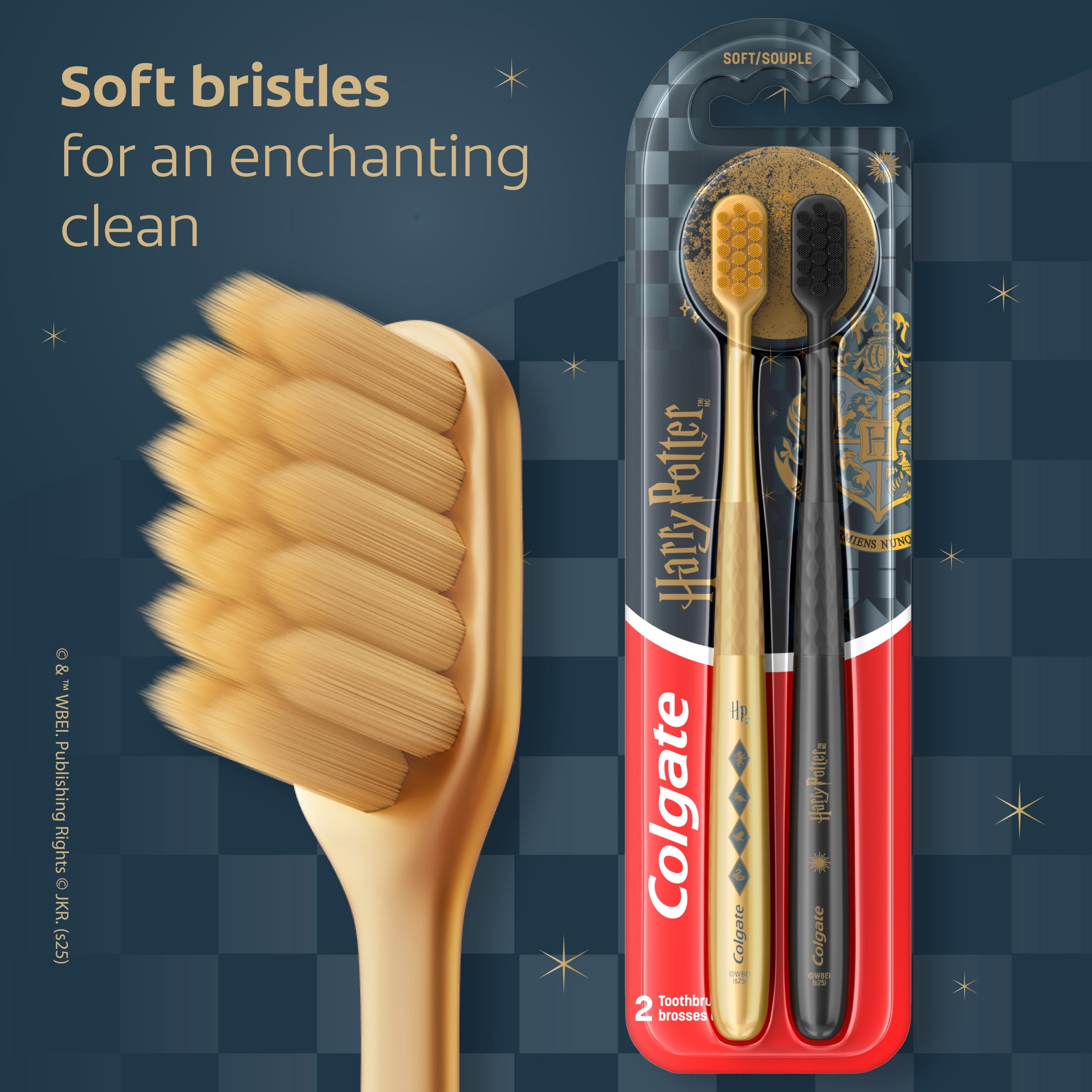 Colgate Harry Potter Soft Bristled Adult Toothbrushes, Gold and Black, 2 Count