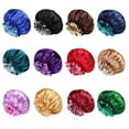 thumbnail image 6 of Stain Bonnet Silky Sleep Cap Adjustable Satin Cap for Night Sleeping Hair Bonnet Reversible Double Layer, 6 of 8