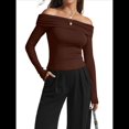 thumbnail image 2 of Blusas Elegantes Informales con Hombros Descubiertos para Mujer, de Corte Entallado, de Larga, para Salir en y Otoño. Color Café S, 2 of 8