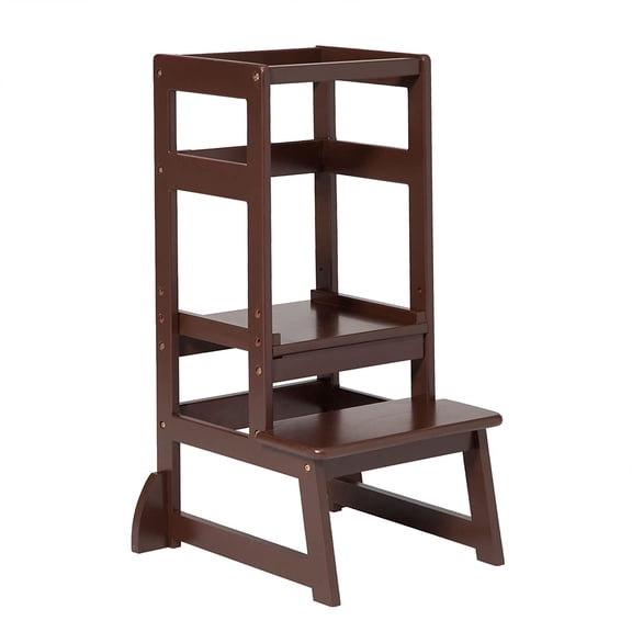 Height Adjustable Step Stool for Kids Kitchen Toddlers Children Standing Tower Learning Foot stool Solid Wood, Ages 18 Months to 5 Years LT05 Coffee