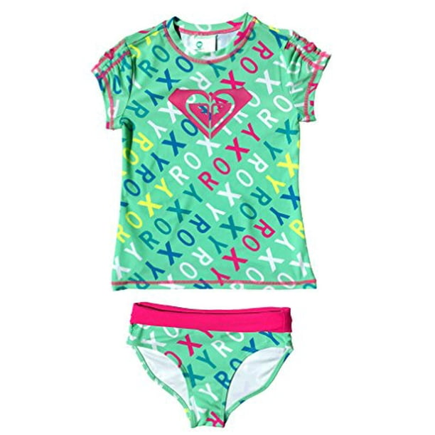 Roxy Roxy Girls Logo Rash Guard Set Cabbage Size 8