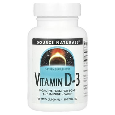 Source Naturals Vitamin D-3 Bioactive Form For Bone and Immune Health* 25 MCG (1,000 IU) -  200 Tablets