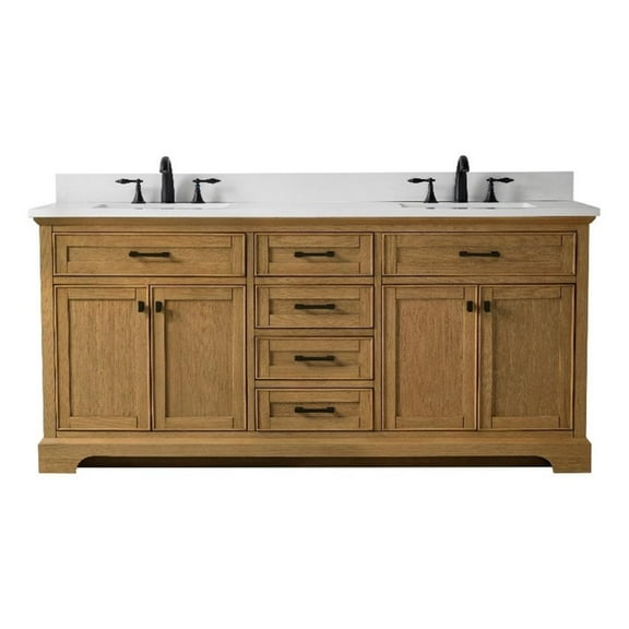 Design Element Milano 72" Double Sink Oak Bath Vanity with White Quartz Top