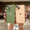 thumbnail image 2 of Funda para iPhone 14 Plus para mujer y niña, diseño de corazón de amor, chapado de lujo, suave y brillante, protección completa para la cámara, parachoques de silicona a prueba de golpes, color verde, 2 of 8