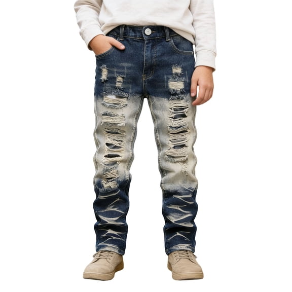 Aihuaihua Boy's Stylish Moto Biker Ripped Distressed Fit Stretch Fashion Denim Jeans Blue