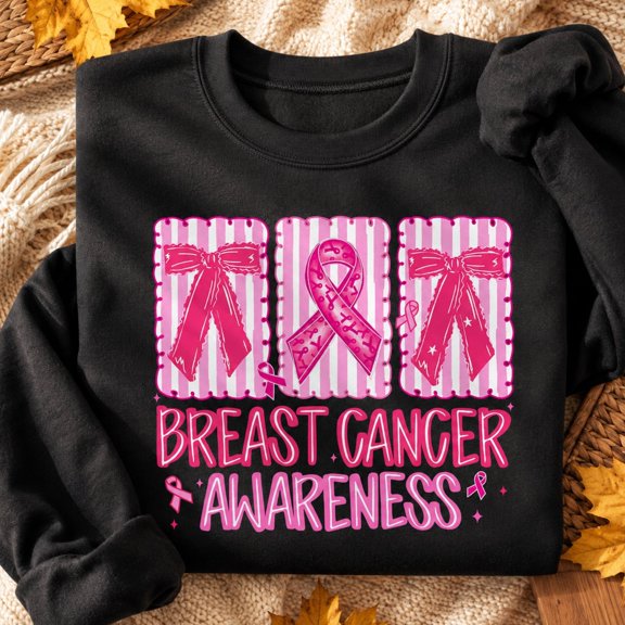 Breast Cancer Awareness Shirt, Pink Ribbon Bow Sweatshirt, October Breast Cancer Support Gift, Survivor Warrior Hoodie and T-Shirt, Gift for Women