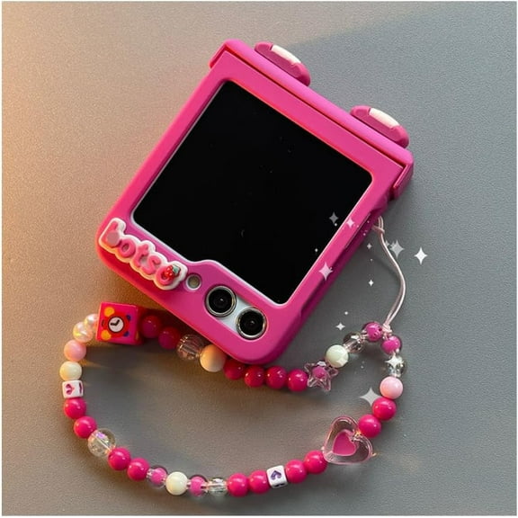 Case for Samsung Galaxy Z Flip 5 with Chain, Women Girls Cute Phone Case, Lovely Flowers 3D Handmade with Bracelet